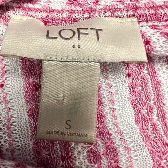Ann Taylor Loft Womens Tie Neck Long Roll Tab Sleeve Blouse Pink/White Striped S - Picture 10 of 11